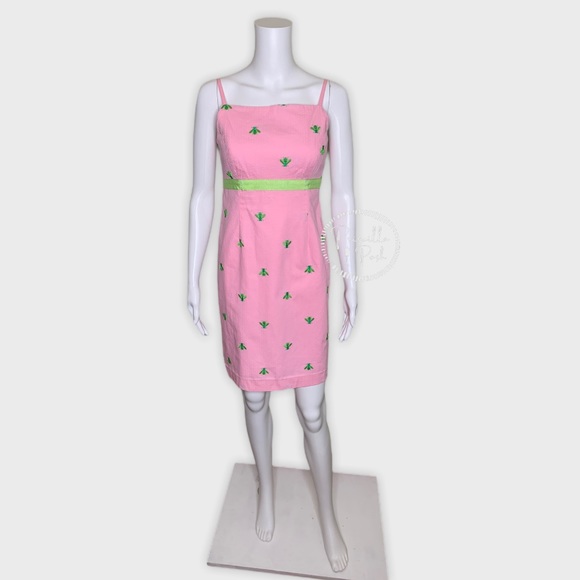 Lilly Pulitzer Pink High Neck Dress Green Bees - Picture 6 of 16
